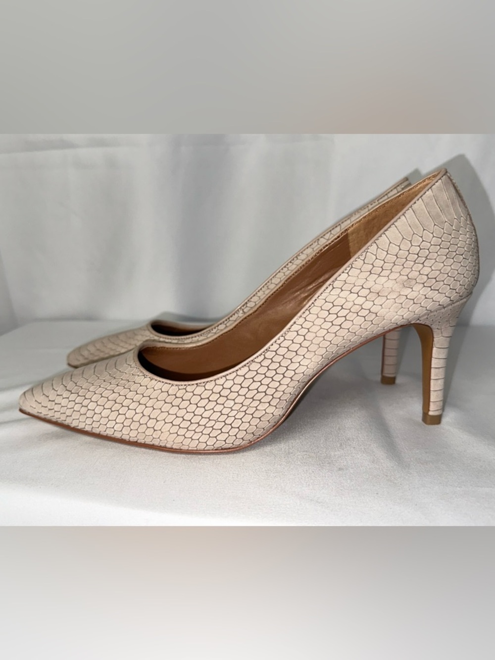 Vince Camuto Beige Textured Pointed Toe Pumps